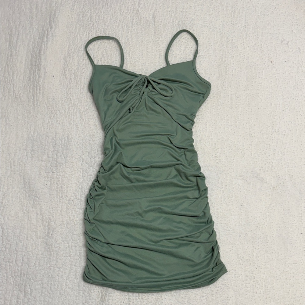 Windsor Olive Green Gathered Mini Dress